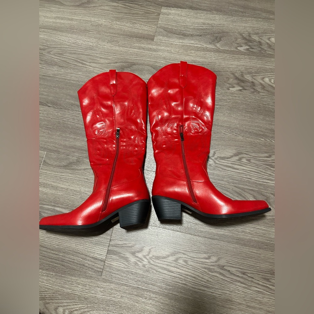 Pasuot Red Women's Western Cowboy Boots